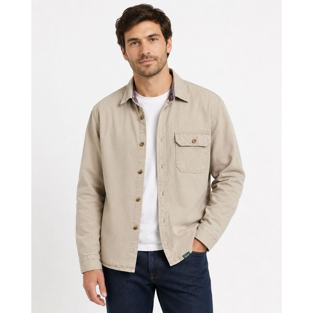 Woolrich Green Label Shirt Jacket Mens M Tan Plaid Lined Cotton Shacket